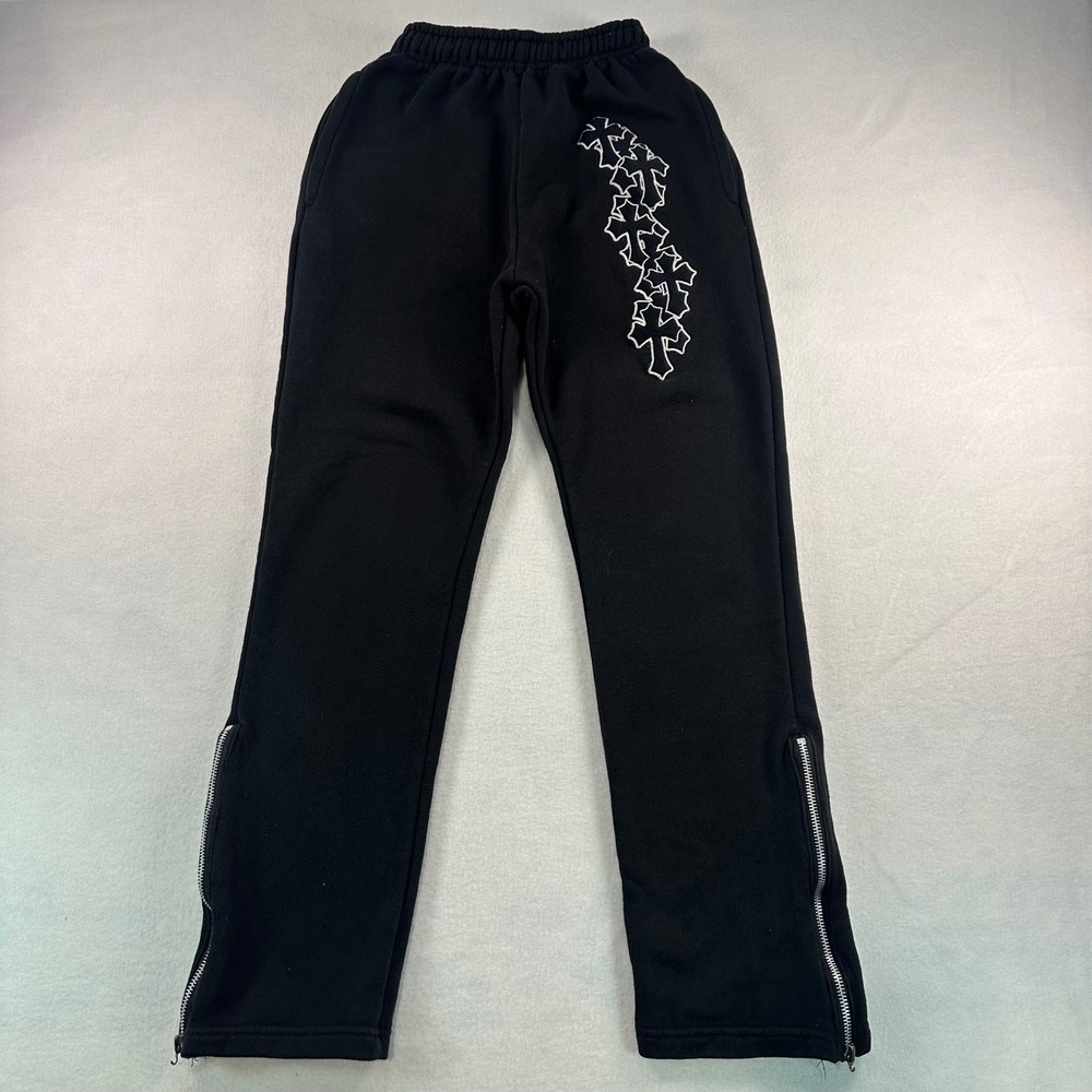 Section 8 Black Cross Embroidered Zipper Flare Sweatpants Joggers Mens Small